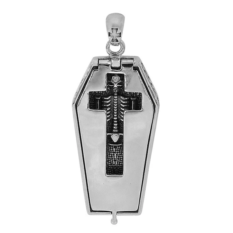 Sterling Silver, 25X47mm Openable Coffin Pendant
