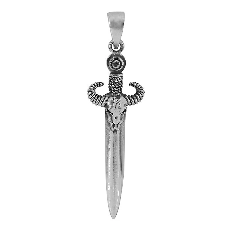 Sterling Silver, Ram Skull Sword Pendant