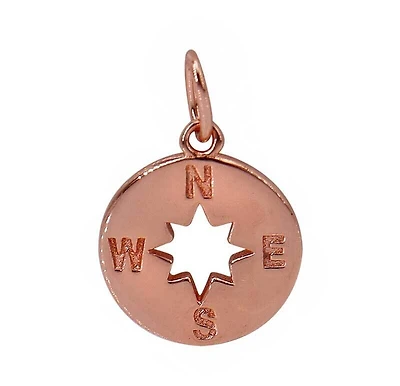Sterling Silver With Rose Gold, Compass Pendant, 13mm Diameter, 1mm Thickness