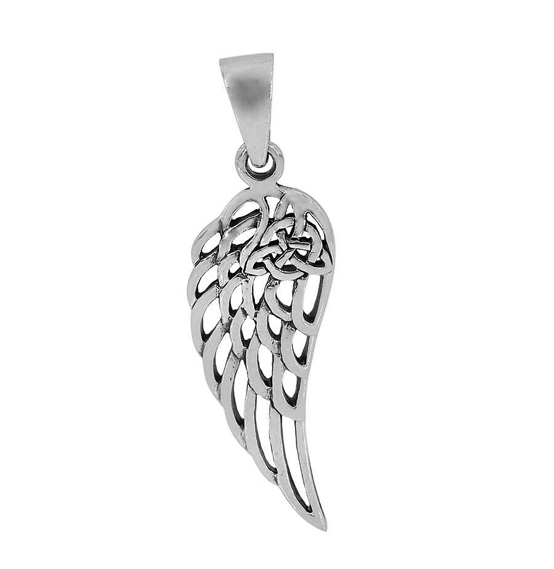 Sterling Silver, 32X13mm Angel’S Wing Pendant With Celtic Knot