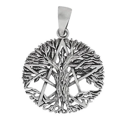 Sterling Silver, 29mm Diameter Pentacle Tree Of Life Pendant