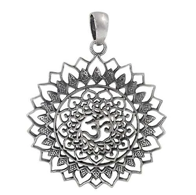 Sterling Silver Om Pendant, 40mm Diameter(Outer Frame)