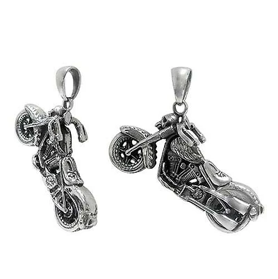 Sterling Silver, Detail Motorcycle Pendant. Approx Pendant Size: 46mm L X 22mm W X 6mm T