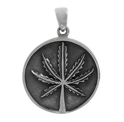 Sterling Silver, Detail Marijuana Leaf Pendant. Approx Pendant Size: 27mm D X 2mm T