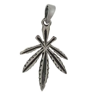 Sterling Silver, Smooth, Flat Marijuana Leaf Pendant. Approx Pendant Size: 31mm L X 22mm W X 1.2mm T