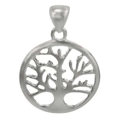 Rhodium Plated On Sterling Silver, Smooth Tree Of Life Pendant. Approx Size: 18mm D X 1.5mm T