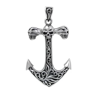 Sterling Silver, 3 Skull Head And Anchor Shape Pendant. Approximate Frame Size: 34mm L X 28mm W
