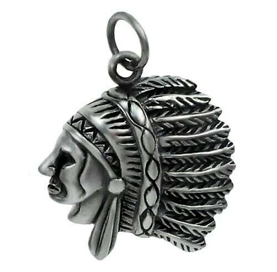 Sterling Silver, Fancy Syle Pendant With A Detail Indian Chief Head Figure. Approx Pendant Size: 25mm D X 1.2mm T