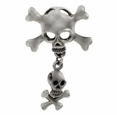 Sterling Silver, Fancy Style, Smooth Double Skull Shape Pendant. Appprox Pendant Size: 41mm L X 24mm W