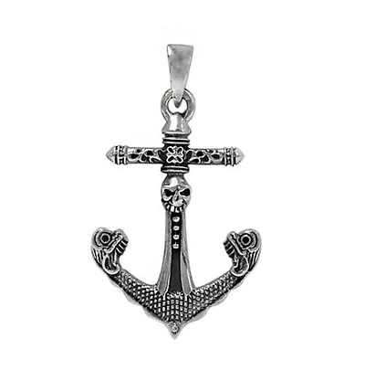 Sterling Silver, Skull Head And Anchor Shape Pendant. Approximate Frame Size: 33mm L X 25mm W
