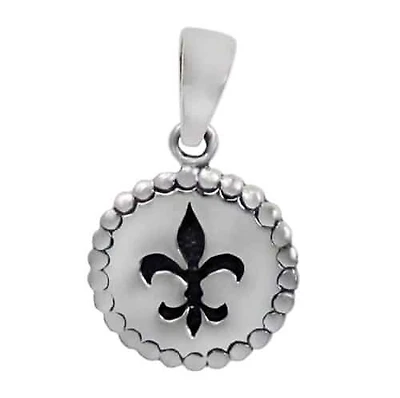 Sterling Silver, Smooth Round Shape Pendant With Fleur De Lis Design. Approx Pendant Size: 14mm D X 1.5mm T