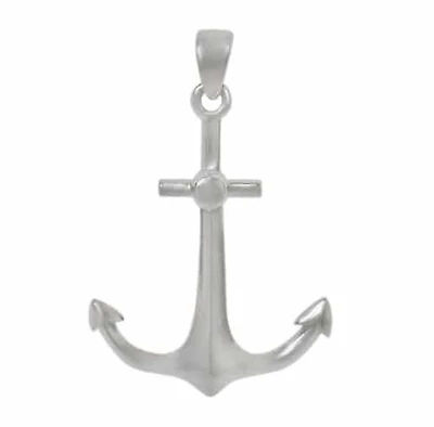 Sterling Silver, Smooth, Flat Anchor Shape Pendant. Approx Pendant Size: 38mm L X 29mm W