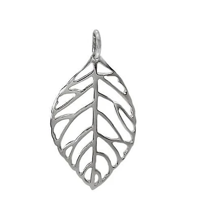 Sterling Silver, Smooth Leaf Shape Pendant. Approx Frame Size: 38mm L X 23mm W
