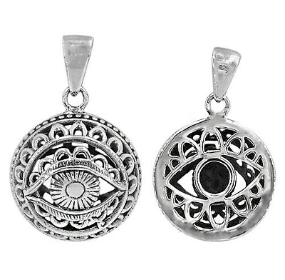 Sterling Silver Evil Eye Pendant, 20mm Diameter X 9mm Height