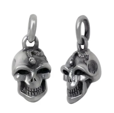 Sterling Silver, Smooth Skull Head With Snake Pendant. Approx Pendant Size: 19mm L X 14mm W