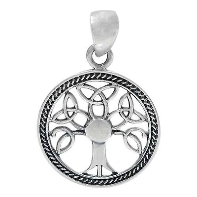 Sterling Silver, Smooth Tree Of Life Pendant With Triquetra Knot Design. Approx Pendant Size: 20mm D X 1mm T