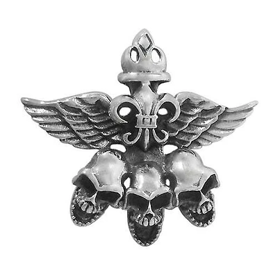 Sterling Silver, Skull Head With Angle Wing Pendant. Approx Pendant Size: 32mm L X 35mm W