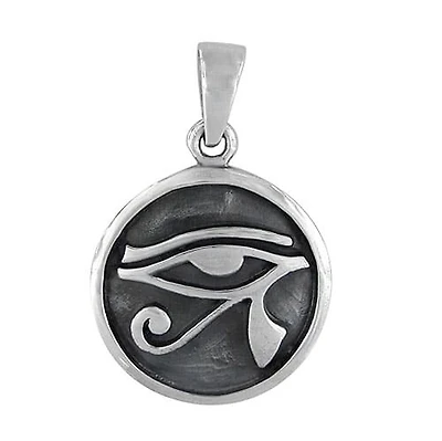 Sterling Silver, Smooth Round Shape Egyptian Eye Pendant. Approx Pendant Size: 21mm D X 2mm T