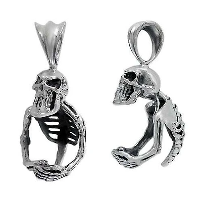 Sterling Silver, Smooth Unique Style Skeleton Pendant. Approx Pendant Size: 25mm L X 16mm W X 18mm T