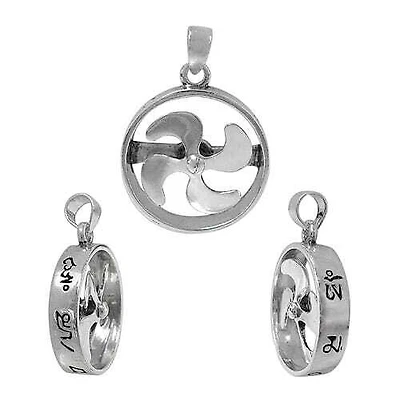 Sterling Silver, Lucky Windmill Pendant. Approx Pendant Size: 24mm Diameter X 6mm Thickness.