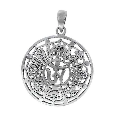Sterling Silver, Om Pendant With Detail Design. Approx Pendant Size: 33mm Diameter X 2mm Thickness