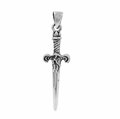 Sterling Silver, Sword Pendant With Detail. Approximate Pendant Size: 32mm L X 11mm W X 3mm T