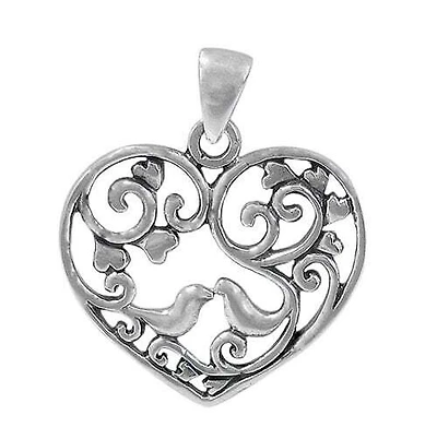Sterling Silver, Love Dove Heart Pendant. Approx Pendant Size: 22mm L X 24mm W X1mm T
