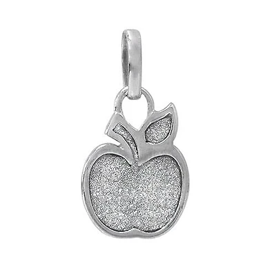 Rhodium Plated On Sterling Silver, Apple Pendant With Stardust Finish. Approximate Pendant Size: 13mm L X 10mm W X 1.5mm T