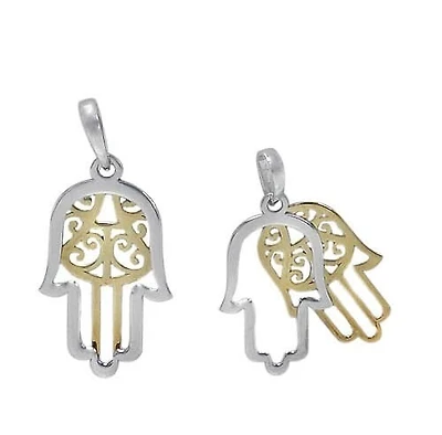 Gold Plated And Sterling Silver, 2 Tone Hamsa Pendant Approximate Frame Size: 21mm L X 13mm W X 1mm T