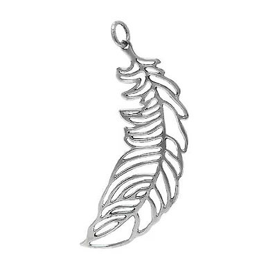 Sterling Silver, Feather Pendant With 7mm Loop. Approximate Frame Size: 62mm L X 24mm W X 1mm T