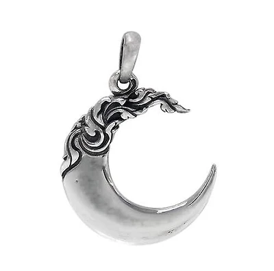 Sterling Silver Pendant, Crescent Moon With Design. Approximate Pendant Size: 30mm L X 28mm W