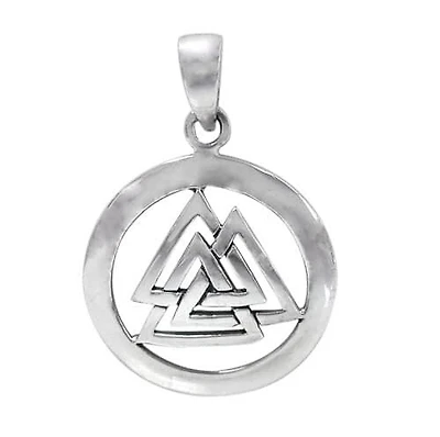 Sterling Silver, Valknut Pendant. Approximate Frame Size: 23mm Diameter X 1.5mm Thickness