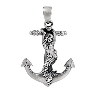 Sterling Silver Anchor With Mermaid Pendant,35X26mm Frame