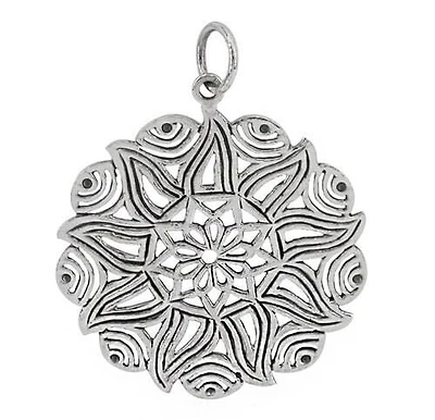Sterling Silver Sun Pendant With Filigree Design, 40X1mm Frame