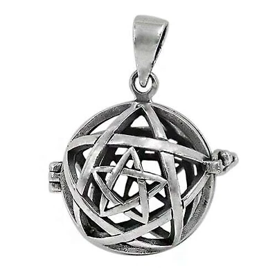 Sterling Silver Round Cage Pentagram Pendant, 20X2mm(Outer Frame)