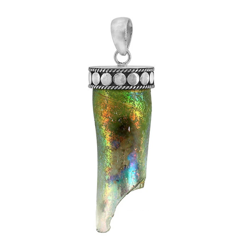 Sterling Silver, 17X49mm Free Shape Roman Glass Pendant