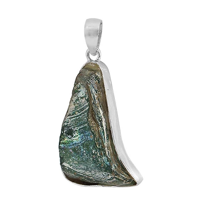 Sterling Silver, 20X33mm Free Shape Roman Glass Pendant