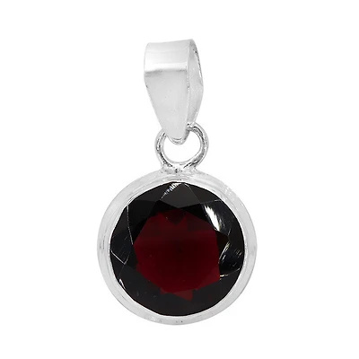 Sterling Silver, 11mm Garnet Pendant