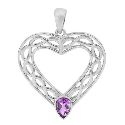 Sterling Silver With Rhodium, 31X32mm Celtic Pendant With 6X8mm Amethyst