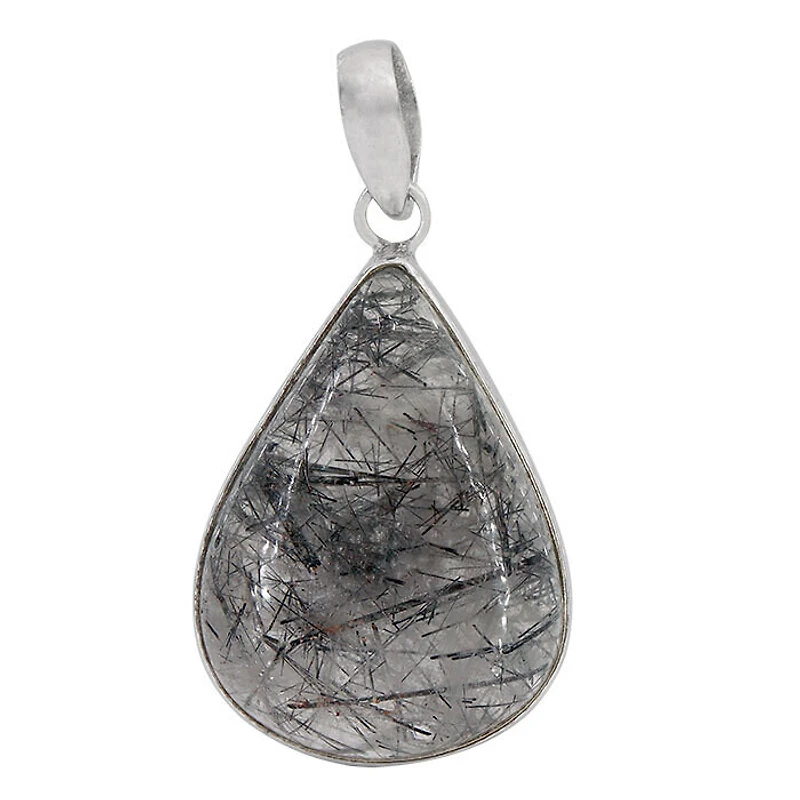 Sterling Silver With Rhodium, 22X31mm Black Rutilated Quartz Pendant
