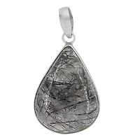 Sterling Silver With Rhodium, 22X31mm Black Rutilated Quartz Pendant