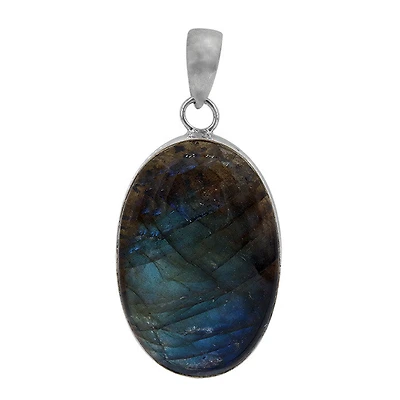 Sterling Silver With Rhodium, 20X30mm Labradorite Pendant
