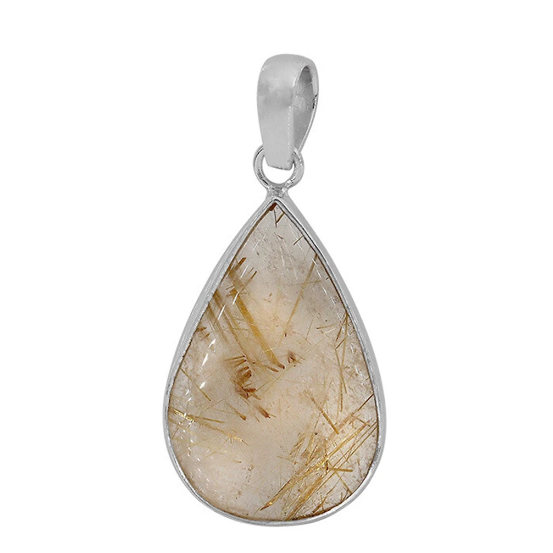Sterling Silver With Rhodium, 20X30mm Golden Rutilated Quartz Pendant