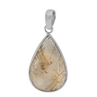 Sterling Silver With Rhodium, 20X30mm Golden Rutilated Quartz Pendant