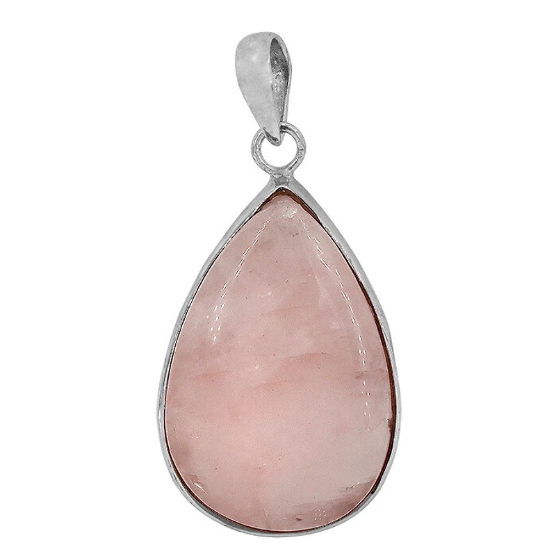Sterling Silver With Rhodium, 40X25mm Rose Quartz Pendant