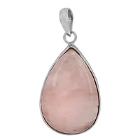 Sterling Silver With Rhodium, 40X25mm Rose Quartz Pendant