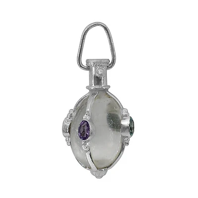 Sterling Silver, 14X21mm Crystal Pendant With Multi Stones