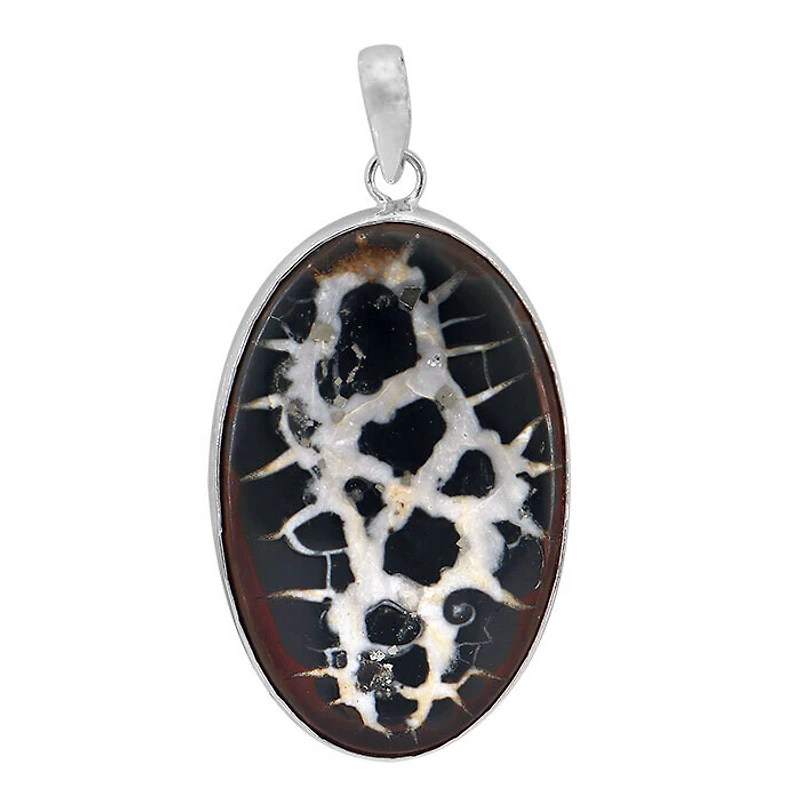 Sterling Silver, 30X47mm Sectarian Fossil Pendant