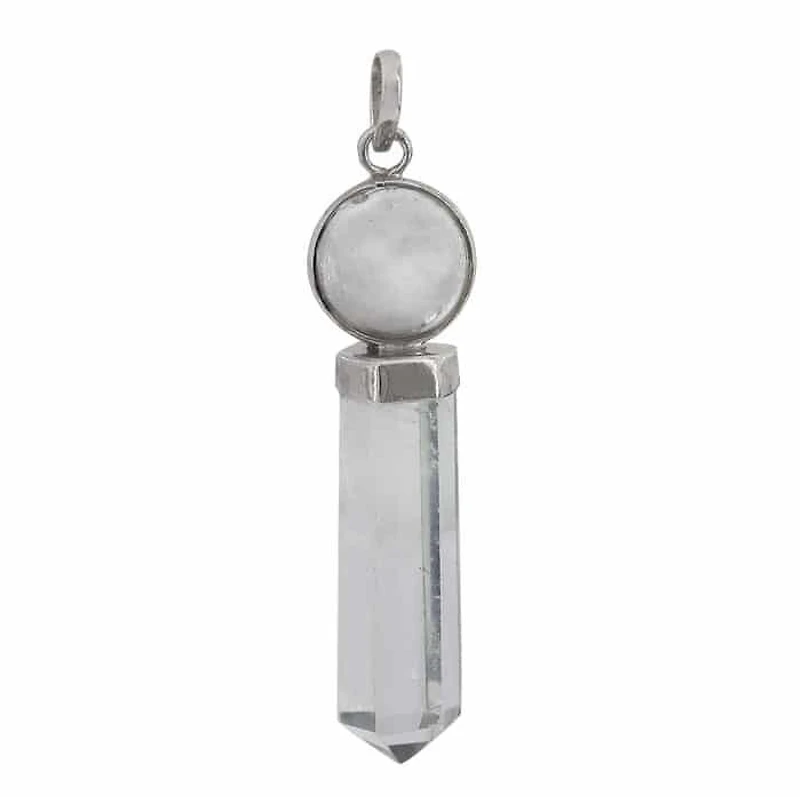 Sterling Silver With Rhodium, 10X40mm Crystal Pendant With 14mm Crystal Ball