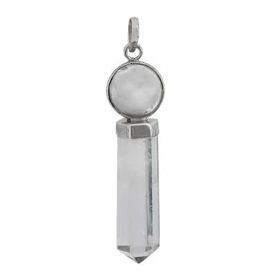 Sterling Silver With Rhodium, 10X40mm Crystal Pendant With 14mm Crystal Ball